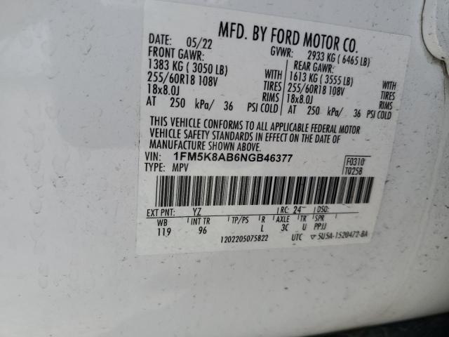 1FM5K8AB6NGB46377 - 2022 FORD EXPLORER POLICE INTERCEPTOR თეთრი ფოტო 13