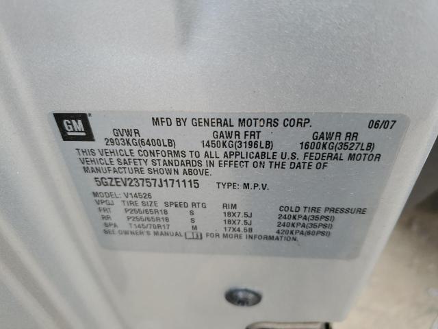 5GZEV23757J171115 - 2007 SATURN OUTLOOK XR SILVER photo 12