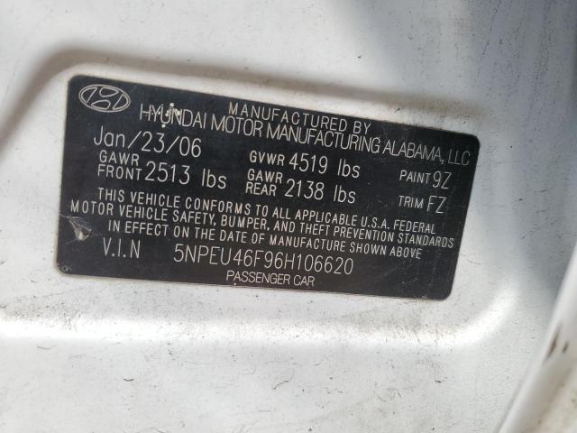 5NPEU46F96H106620 - 2006 HYUNDAI SONATA GLS WHITE photo 13