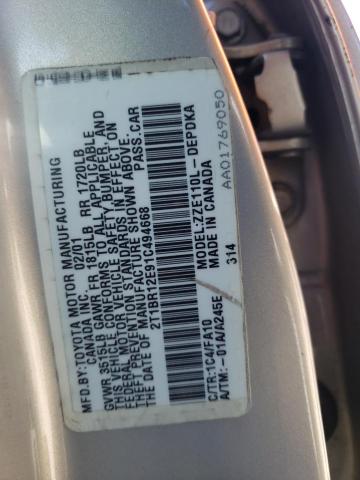 2T1BR12E91C494668 - 2001 TOYOTA COROLLA CE SILVER photo 12