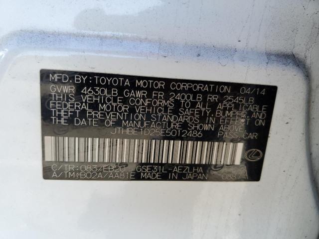 JTHBE1D25E5012486 - 2014 LEXUS IS 350 WHITE photo 12