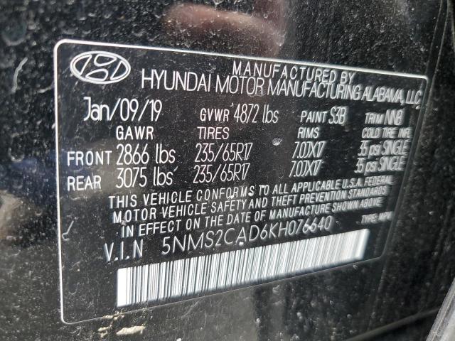 5NMS2CAD6KH076640 - 2019 HYUNDAI SANTA FE SE BLACK photo 14