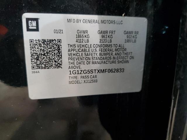 1G1ZG5STXMF062833 - 2021 CHEVROLET MALIBU RS BLACK photo 12