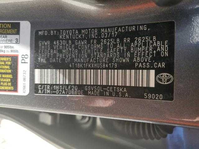 4T1BK1FKXHU584179 - 2017 TOYOTA CAMRY XSE GRAY photo 12