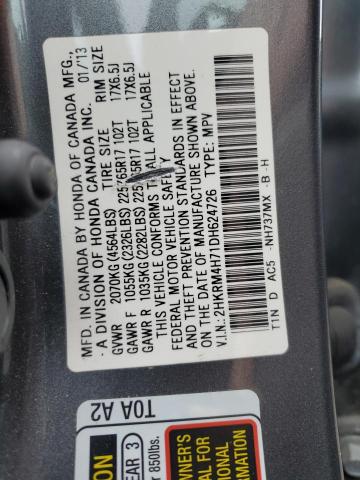 2HKRM4H71DH624726 - 2013 HONDA CR-V EXL GRAY photo 12