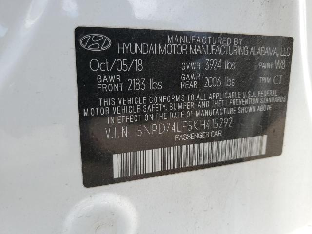 5NPD74LF5KH415292 - 2019 HYUNDAI ELANTRA SE WHITE photo 12