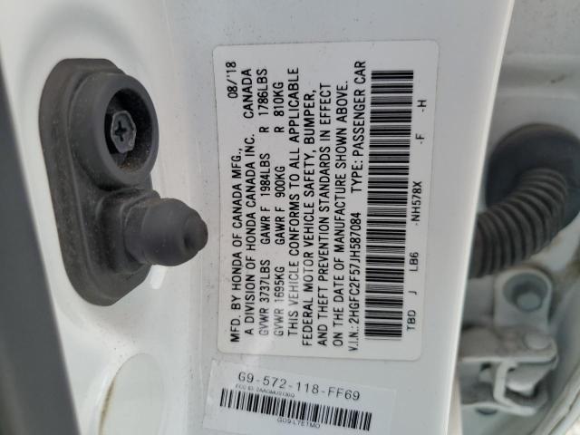 2HGFC2F57JH587084 - 2018 HONDA CIVIC LX WHITE photo 12