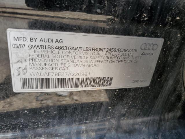 WAUAF78E27A220981 - 2007 AUDI A4 2 BLACK photo 12