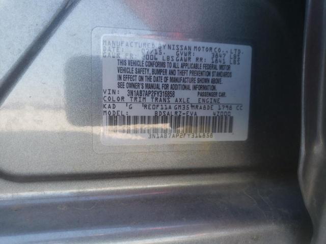 3N1AB7AP2FY316858 - 2015 NISSAN SENTRA S GRAY photo 12