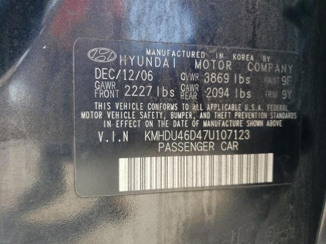 KMHDU46D47U107123 - 2007 HYUNDAI ELANTRA GLS BLACK photo 12