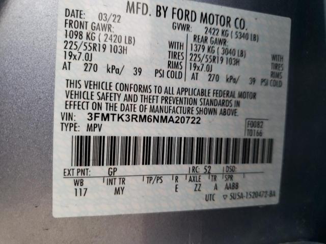 3FMTK3RM6NMA20722 - 2022 FORD MUSTANG MA PREMIUM SILVER photo 13