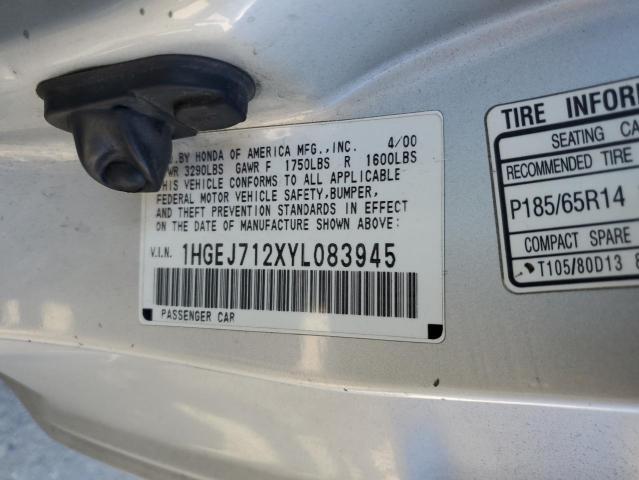 1HGEJ712XYL083945 - 2000 HONDA CIVIC HX SILVER photo 13