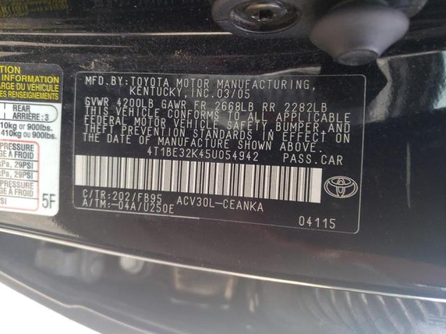 4T1BE32K45U054942 - 2005 TOYOTA CAMRY LE BLACK photo 12