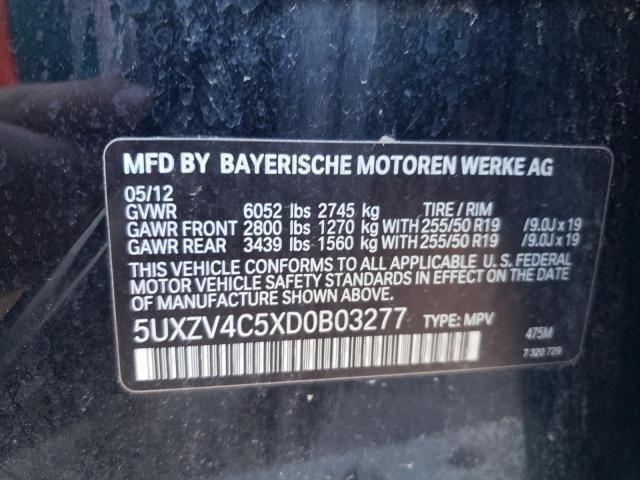 5UXZV4C5XD0B03277 - 2013 BMW X5 XDRIVE35I BLACK photo 12