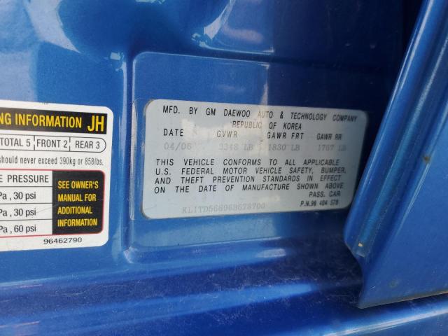 KL1TD56696B678700 - 2006 CHEVROLET AVEO BASE 蓝色 照片 12