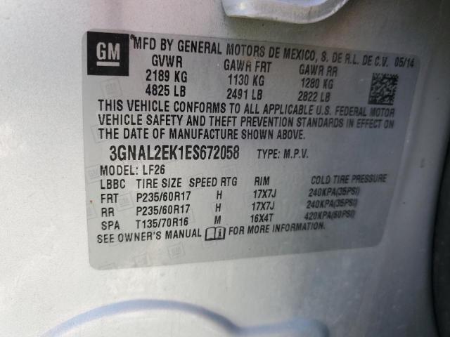 3GNAL2EK1ES672058 - 2014 CHEVROLET CAPTIVA LS 银色 照片 12