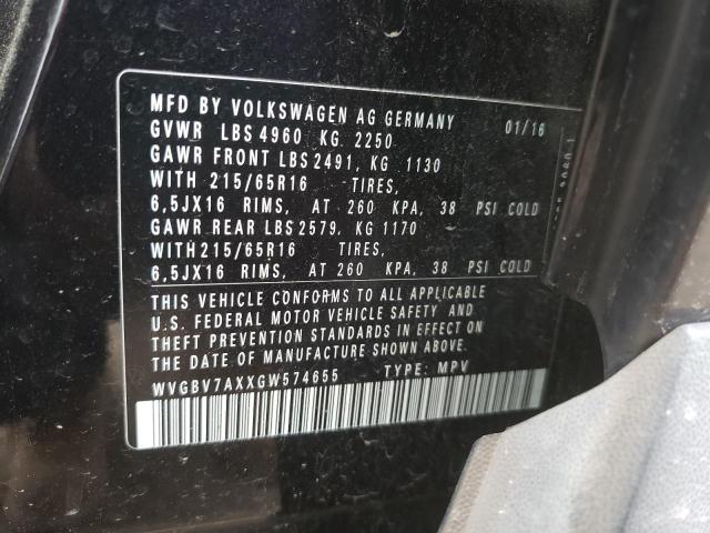 WVGBV7AXXGW574655 - 2016 VOLKSWAGEN TIGUAN S BLACK photo 12