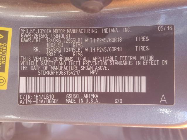 5TDKKRFH9GS154217 - 2016 TOYOTA HIGHLANDER XLE SILVER photo 13