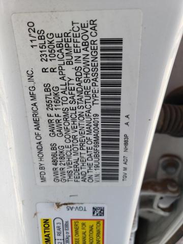 19UUB5F69MA004019 - 2021 ACURA TLX ADVANCE WHITE photo 12