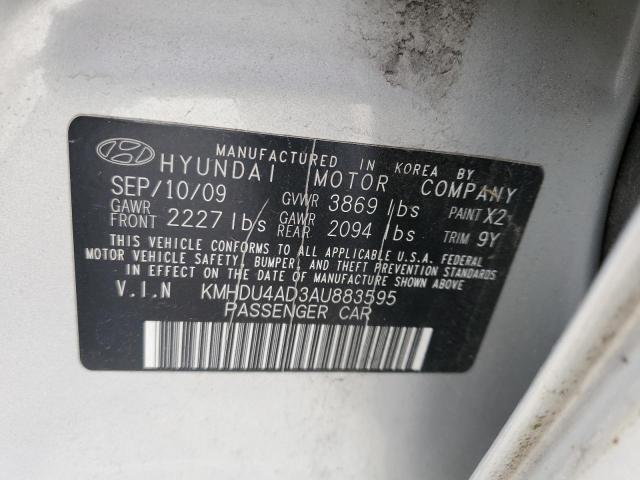 KMHDU4AD3AU883595 - 2010 HYUNDAI ELANTRA BLUE SILVER photo 12