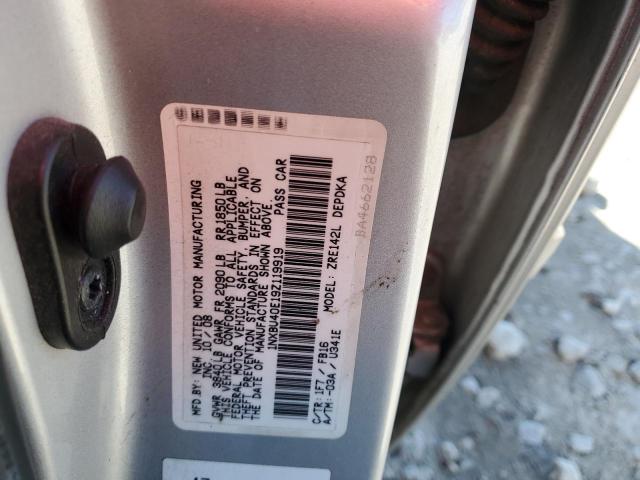 1NXBU40E19Z119919 - 2009 TOYOTA COROLLA BASE SILVER photo 12