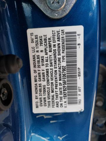 19XFB2F56FE067902 - 2015 HONDA CIVIC LX BLUE photo 12