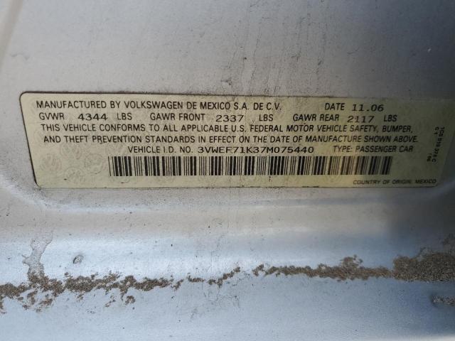 3VWEF71K37M075440 - 2007 VOLKSWAGEN JETTA WOLFSBURG 银色 照片 12
