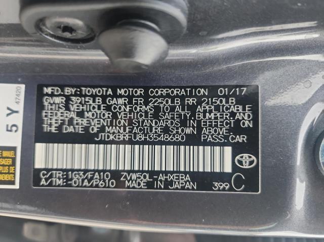 JTDKBRFU8H3548680 - 2017 TOYOTA PRIUS GRAY photo 10