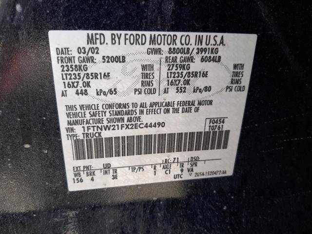 1FTNW21FX2EC44490 - 2002 FORD F250 SUPER DUTY BLACK photo 13