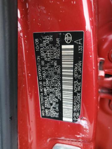 JTDBT923491313863 - 2009 TOYOTA YARIS RED photo 12