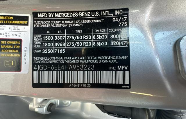 4JGDF6EE4HA953223 - 2017 MERCEDES-BENZ GLS 450 4MATIC SILVER photo 10