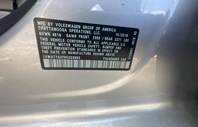 1VWAT7A37HC023893 - 2017 VOLKSWAGEN PASSAT S SILVER photo 10