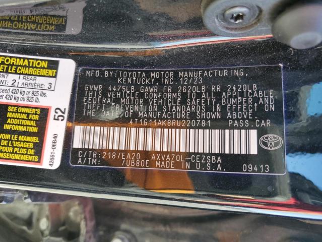 4T1G11AK8RU220781 - 2024 TOYOTA CAMRY SE NIGHT SHADE BLACK photo 12