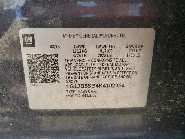 1G1JB5SB4K4102934 - 2019 CHEVROLET SONIC LS GRAY photo 12