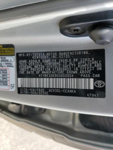 4T1BE32K95U052054 - 2005 TOYOTA CAMRY LE SILVER photo 12
