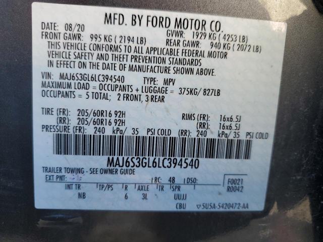 MAJ6S3GL6LC394540 - 2020 FORD ECOSPORT SE GRAY photo 13