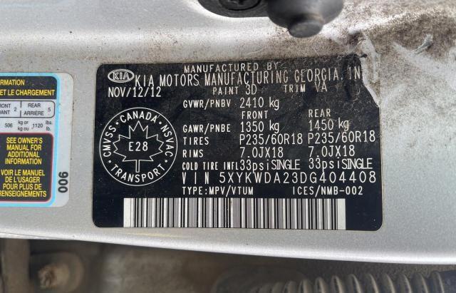 5XYKWDA23DG404408 - 2013 KIA SORENTO SX SILVER photo 10