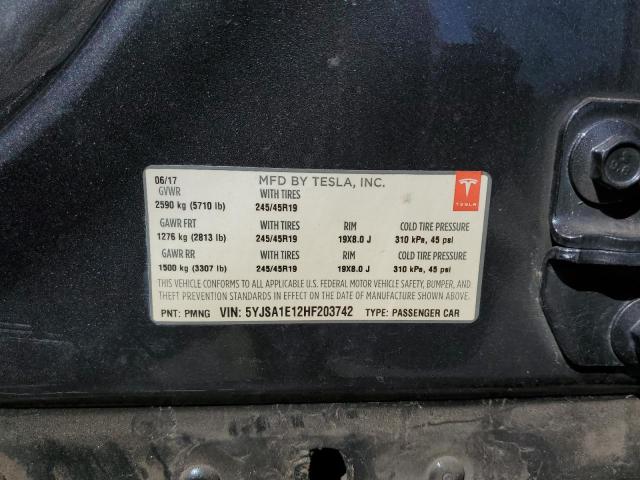 5YJSA1E12HF203742 - 2017 TESLA MODEL S Արծաթագույն լուսանկար 12