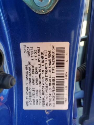 2HGFC2F55JH565682 - 2018 HONDA CIVIC LX BLUE photo 12