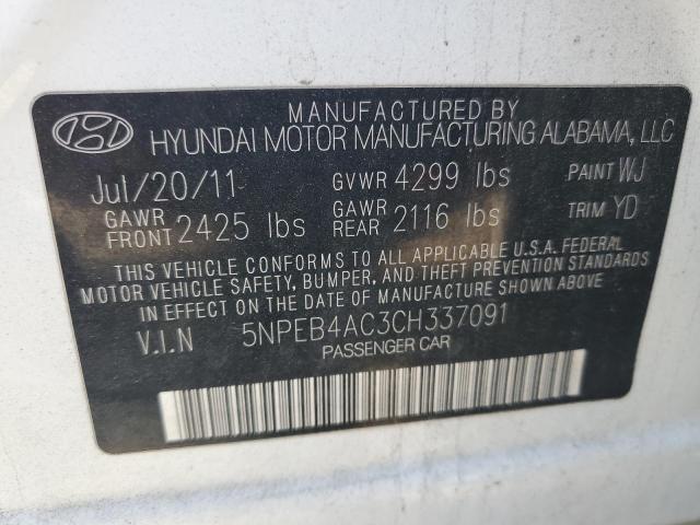 5NPEB4AC3CH337091 - 2012 HYUNDAI SONATA GLS WHITE photo 12