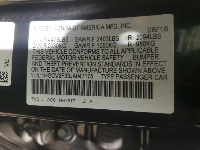 1HGCV2F33JA047175 - 2018 HONDA ACCORD SPORT 黑色 照片 12