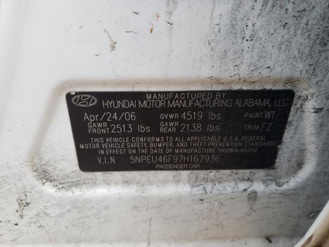 5NPEU46F97H167936 - 2007 HYUNDAI SONATA SE WHITE photo 12