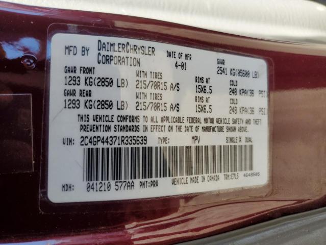 2C4GP44371R335639 - 2001 CHRYSLER TOWN & COU LX MAROON photo 12