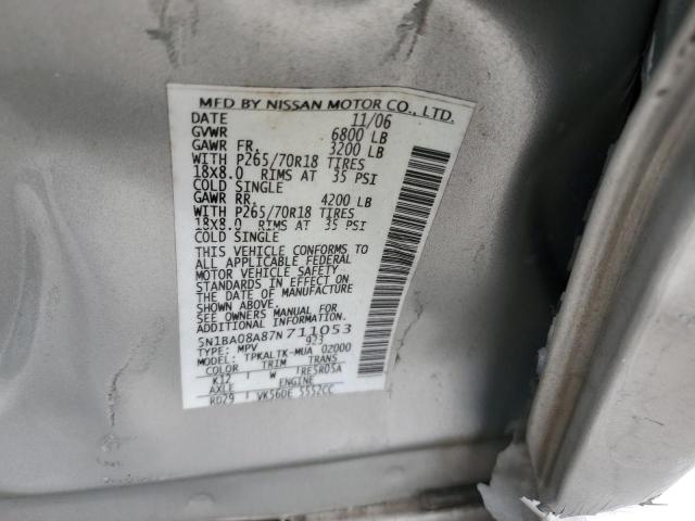 5N1BA08A87N711053 - 2007 NISSAN ARMADA SE SILVER photo 13