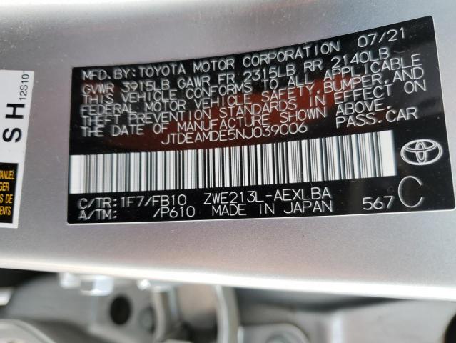 JTDEAMDE5NJ039006 - 2022 TOYOTA COROLLA LE SILVER photo 12