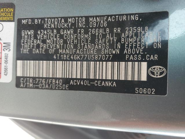 4T1BE46K77U587077 - 2007 TOYOTA CAMRY CE GRAY photo 12