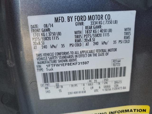 1FTFW1EF8EKF31597 - 2014 FORD F150 SUPERCREW GRAY photo 13