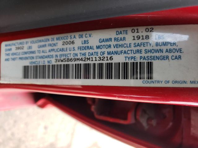 3VWSB69M42M113216 - 2002 VOLKSWAGEN JETTA GLS RED photo 12