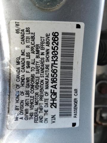 2HGFA16567H305266 - 2007 HONDA CIVIC LX SILVER photo 12