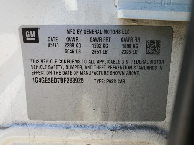1G4GE5ED7BF383925 - 2011 BUICK LACROSSE CXS WHITE photo 13